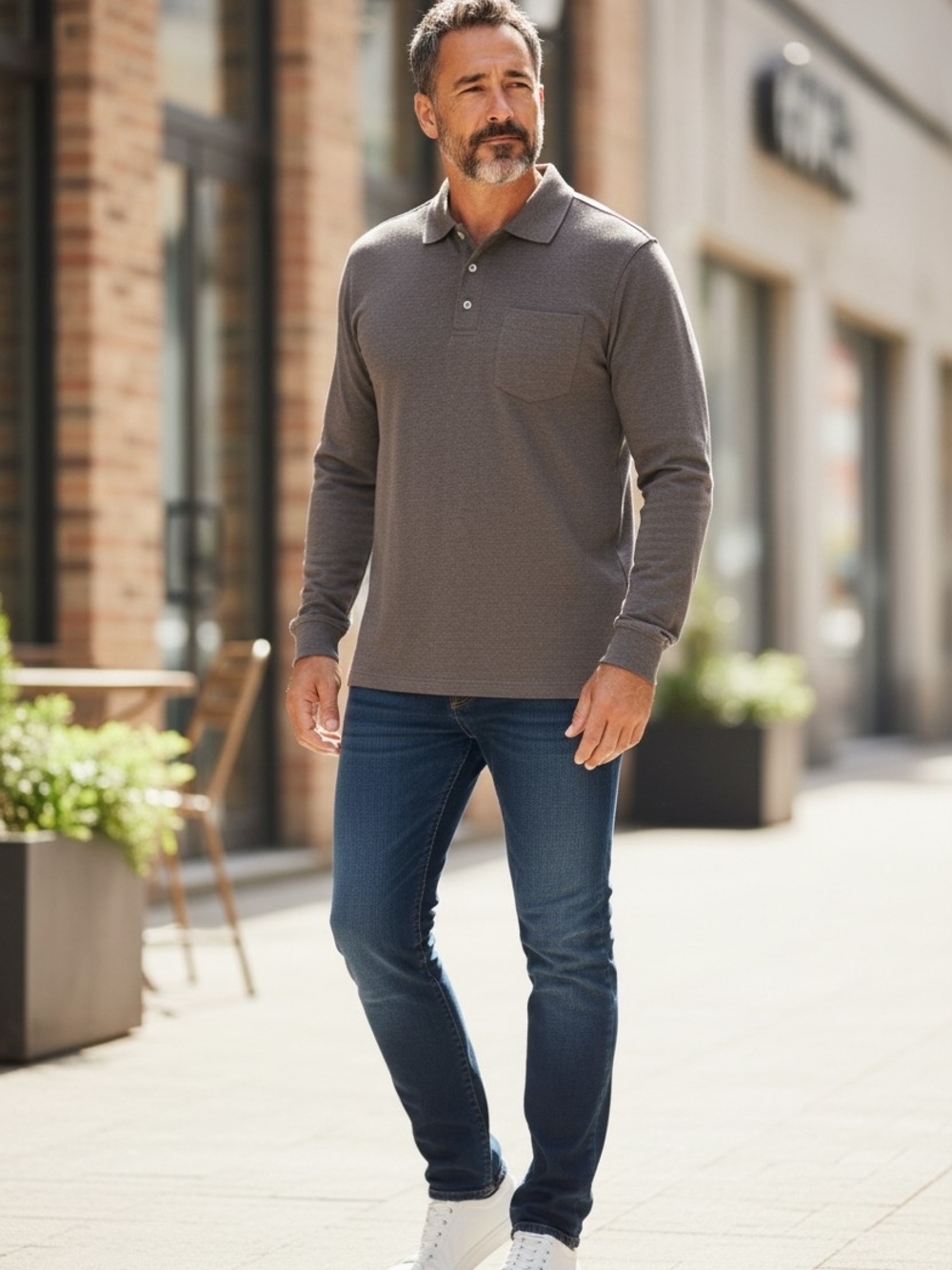 Croft & Barrow Men’s Extra Soft Long Sleeve Polo Shirt - Size L - EUC Gray (EUC)